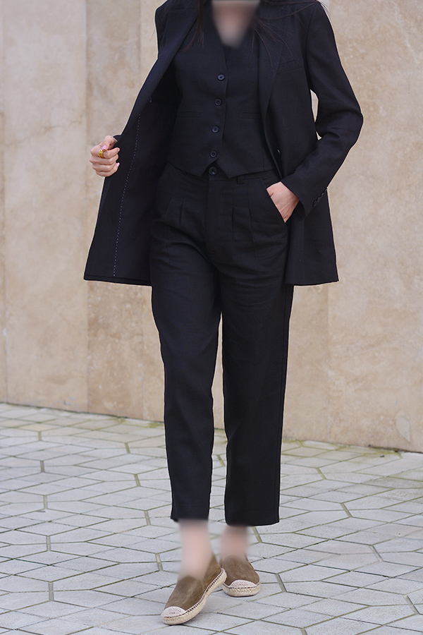 کت و شلوار لینن مشکی زنانه