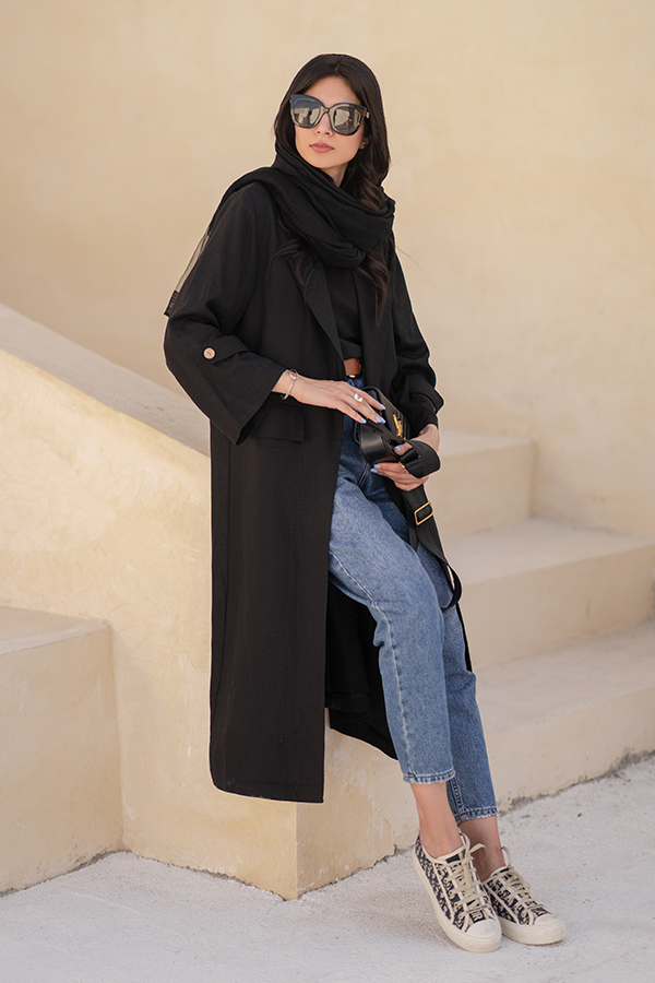 مانتو لینن مشکی بلند