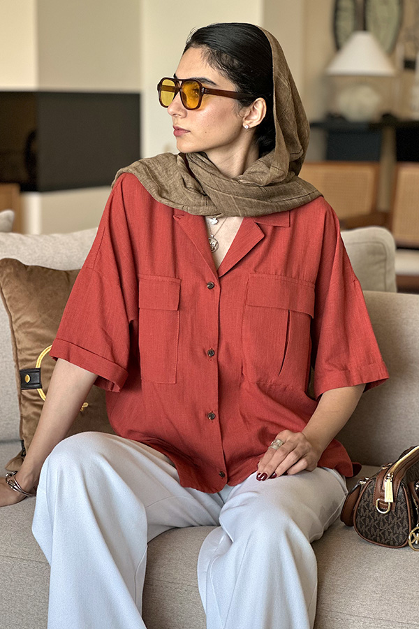 شومیز لینن آجری