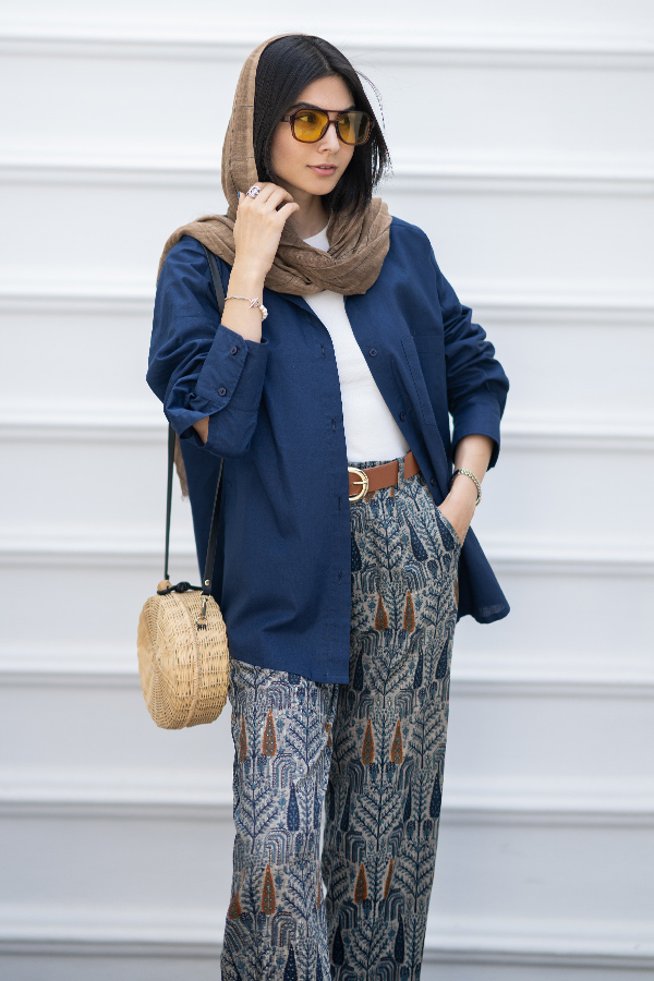 شومیز لینن زنانه سرمه ای