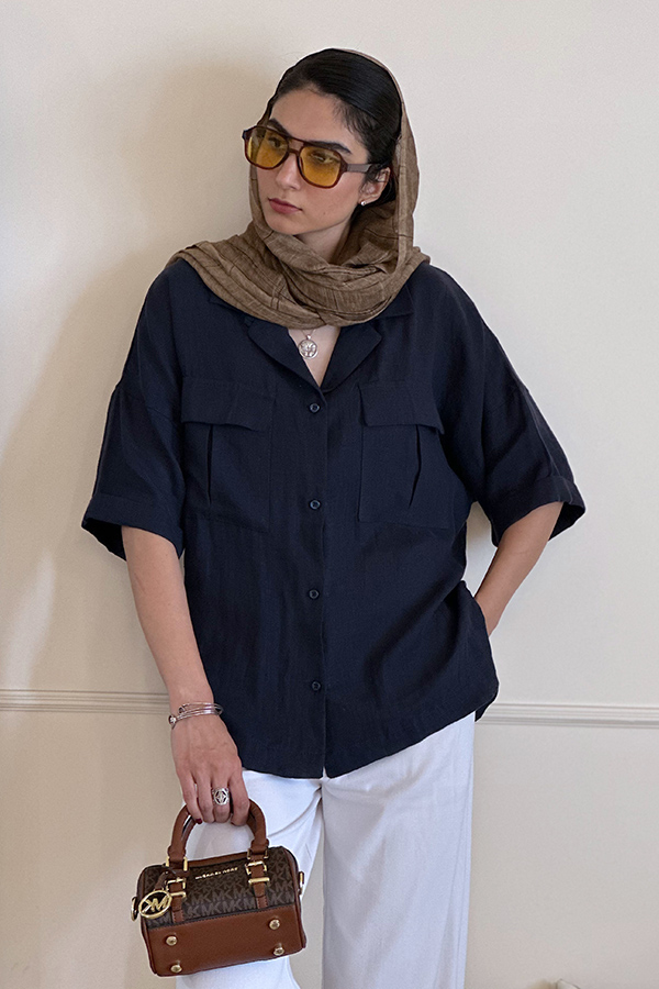 شومیز لینن سورمه ای