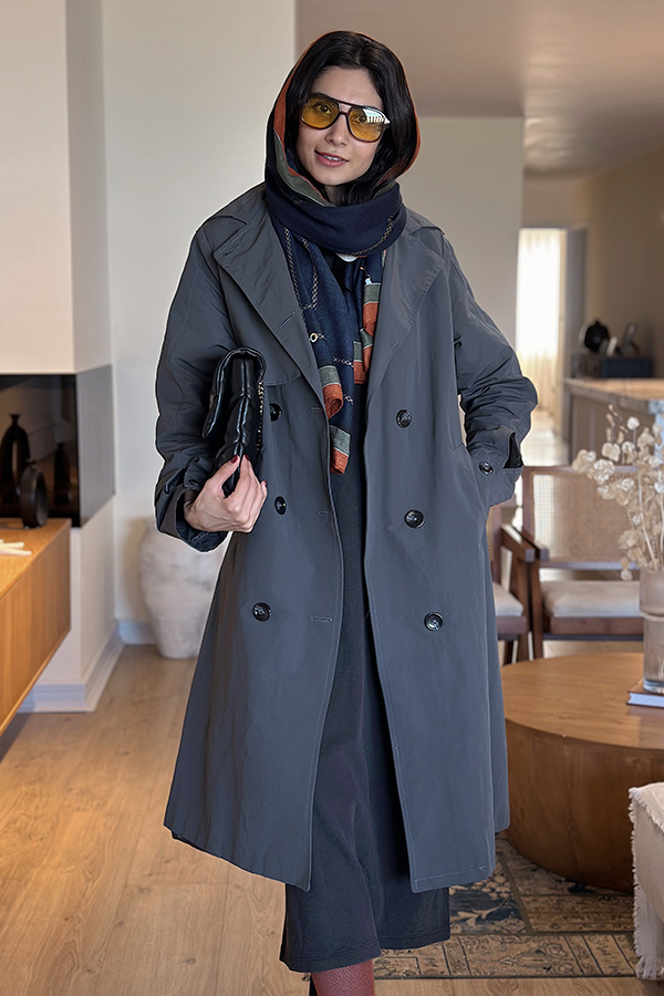 ترنچ کت بلند طوسی