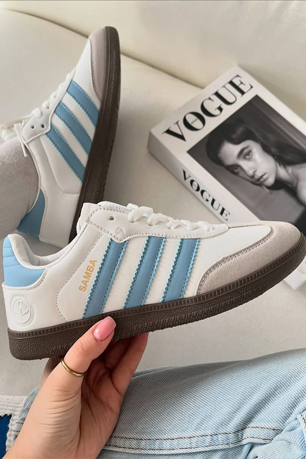 کتونی ادیداس سامبا سفید ابی روشن