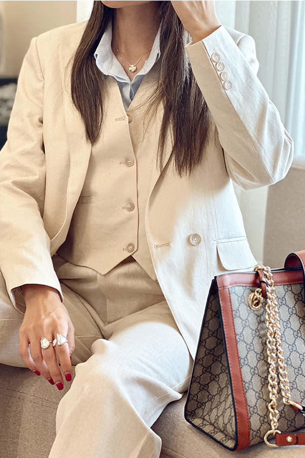 ست کت و جلیقه لینن زنانه کرم