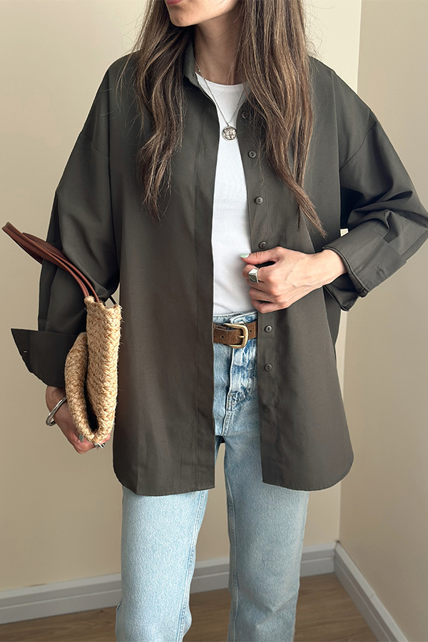 شومیز کتان ترک زنانه سبز