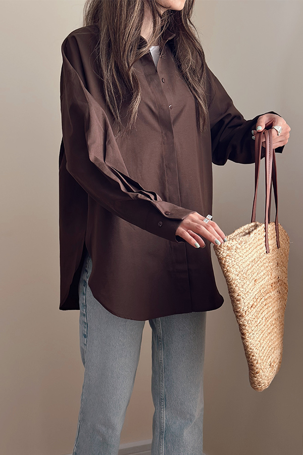 شومیز کتان ترک زنانه قهوه ای