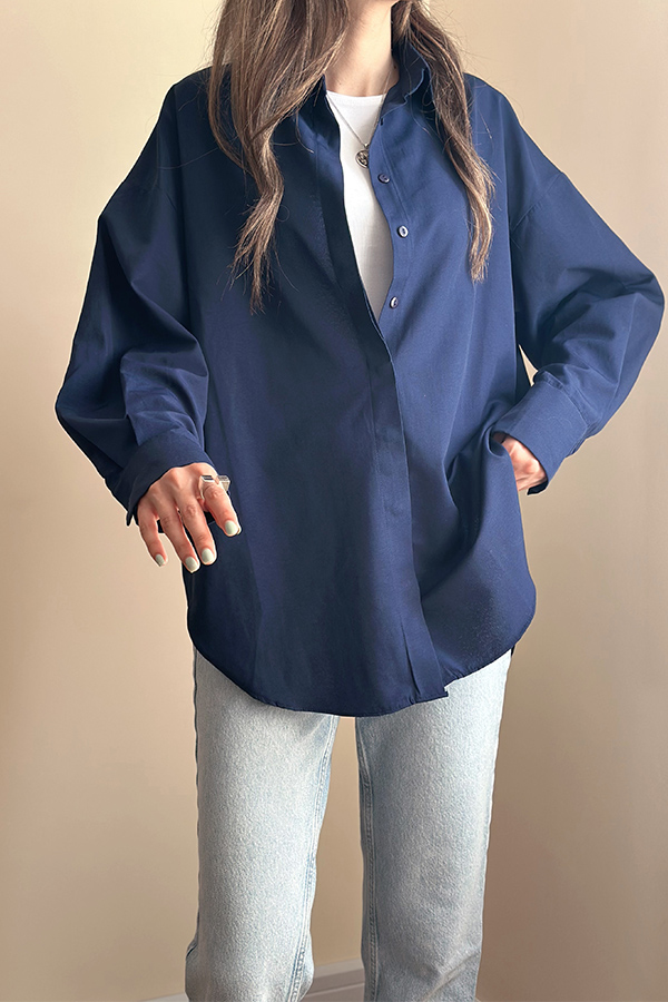 شومیز کتان ترک سرمه ای