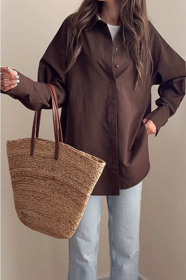 شومیز کتان ترک قهوه ای