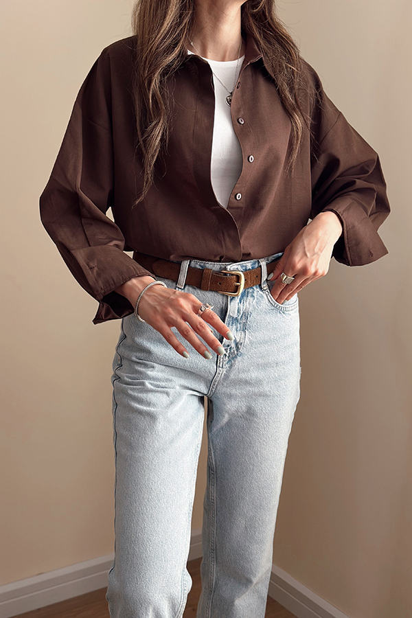 شومیز کتان ترک قهوه ای