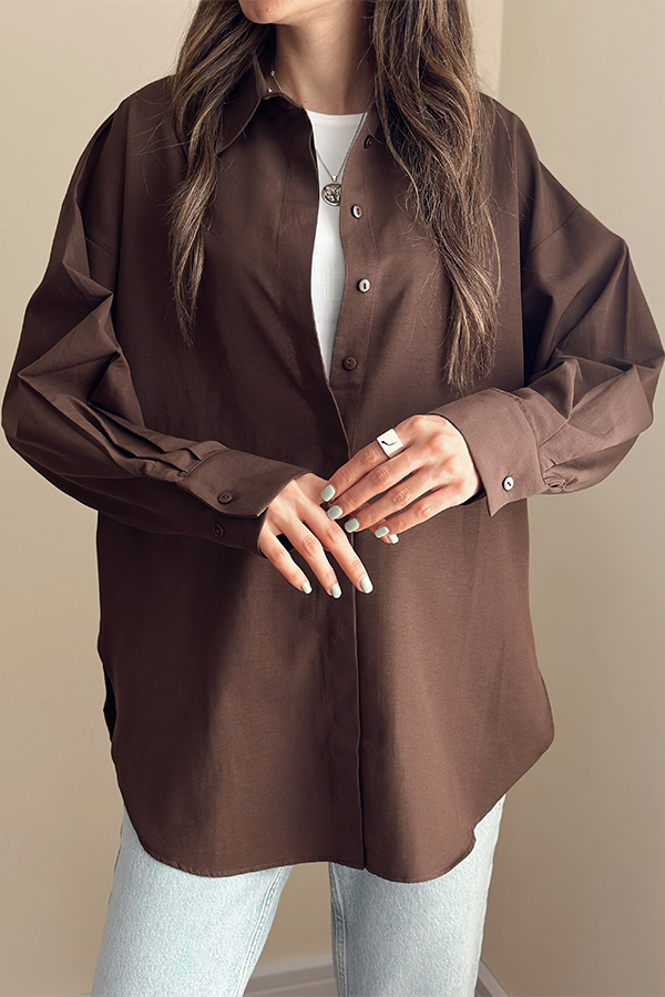 شومیز کتان زنانه قهوه ای