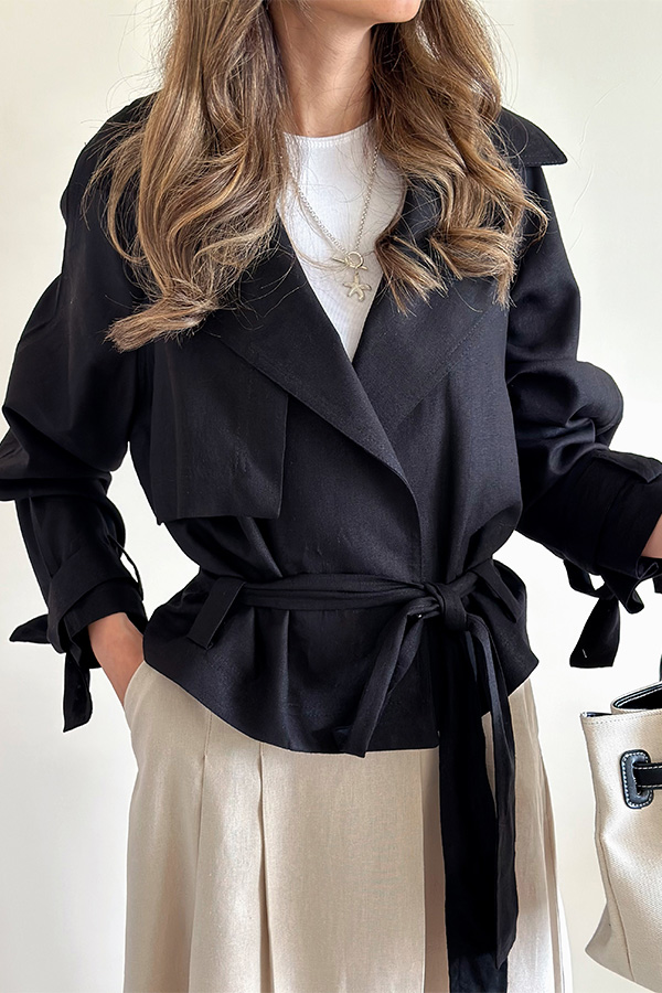 ترنچ کت لینن مشکی