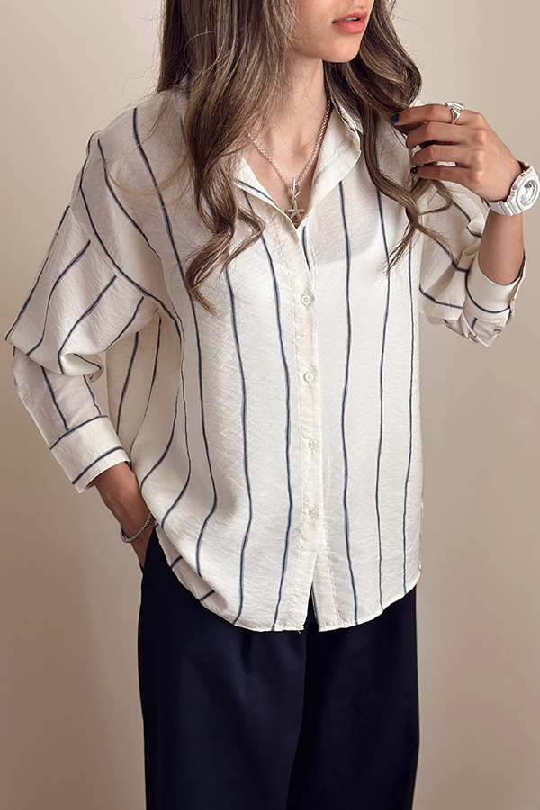 شومیز کرم راه راه زنانه ترک