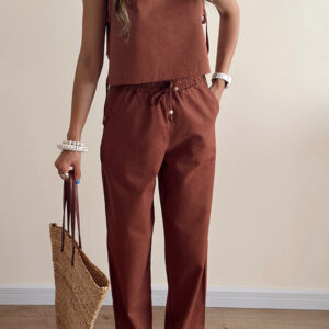 ست تاپ شلوار قهوه ای ترک