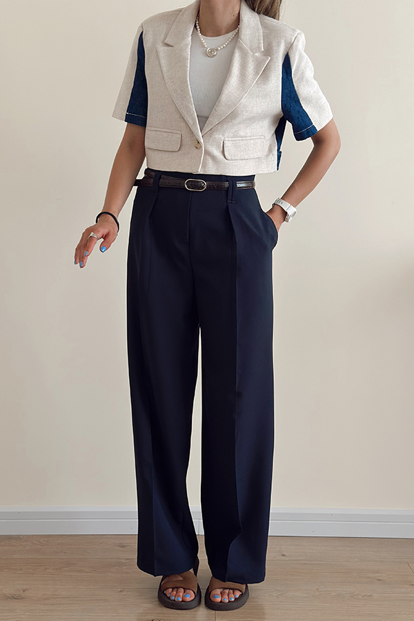 شلوار کمربند دار سرمه ای Quzu