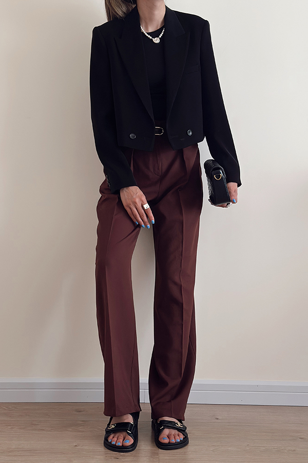 شلوار کمربند دار قهوه ای Quzu