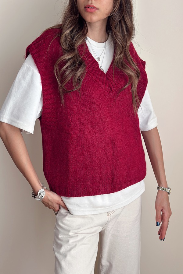 جلیقه بافت زرشکی مرتا