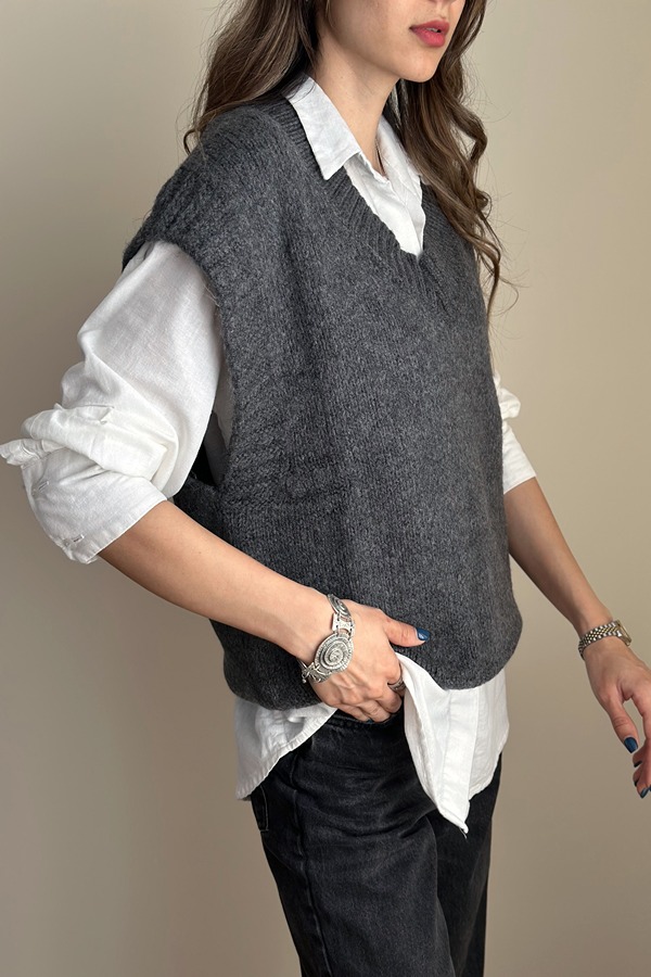 جلیقه بافت طوسی مرتا