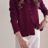 بلوز بافت دکمه دار ترک QUSTYLE زرشکی