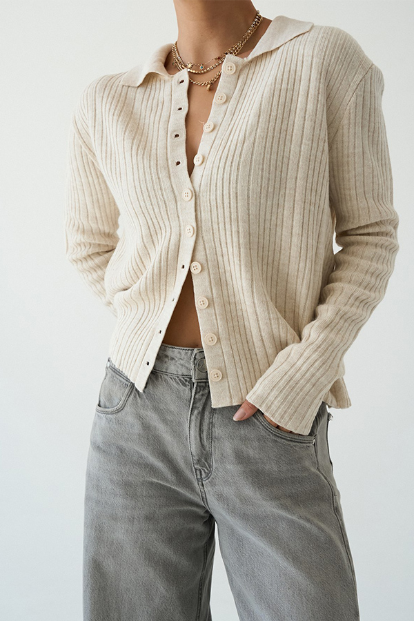 بلوز بافت دکمه دار ترک QUSTYLE کرم