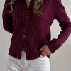 بلوزبافت دکمه دار ترک QUSTYLE زرشکی