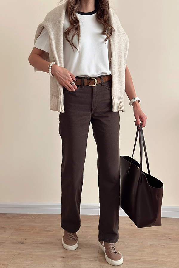 شلوار جین ترک زنانه قهوه ای mango