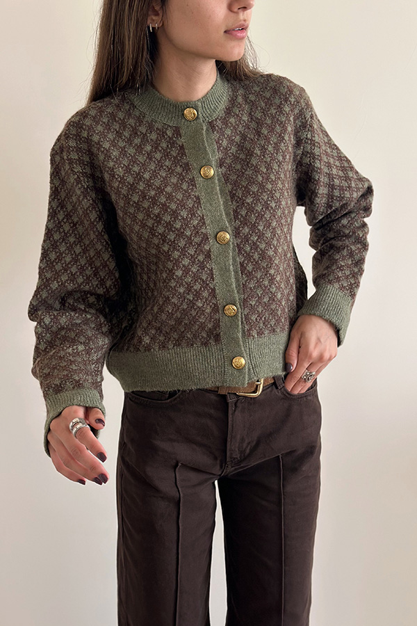 کاردیگن بافت madame سبز قهوه ای