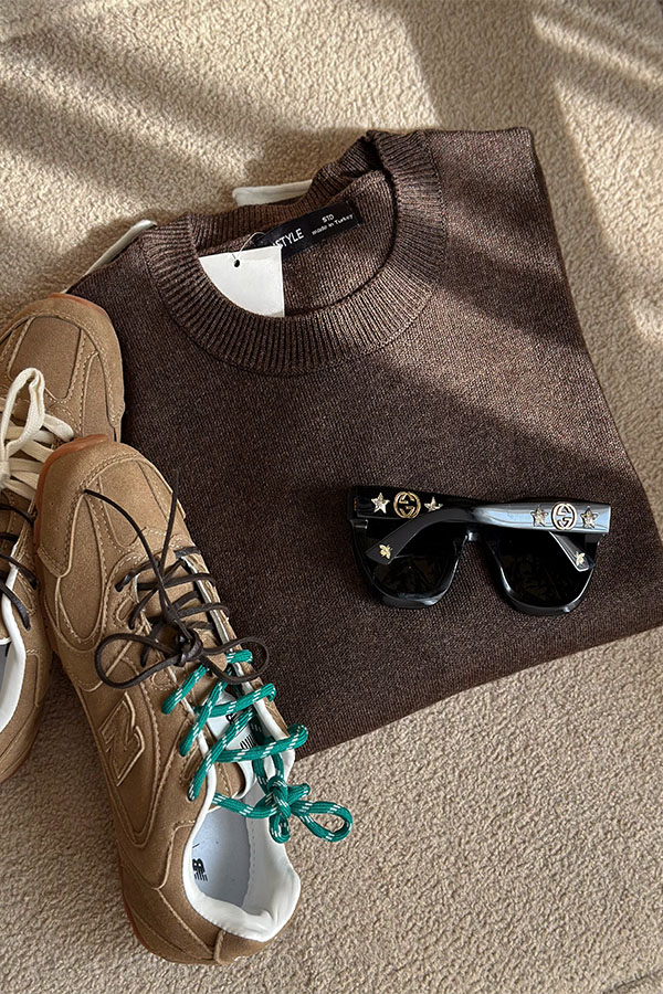 بلوز بافت تزک زنانه قهوه ای