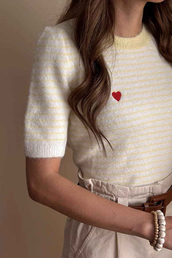 بلوز بافت راه راه استین کوتاه( لیمویی )