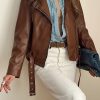 جکت چرم قهوه ای زنانه مرتا
