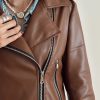 جکت چرم قهوه ای زنانه مرتا