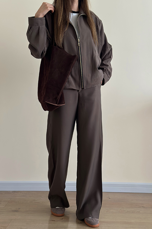 ست سویشرت شلوار استر دار خاکی