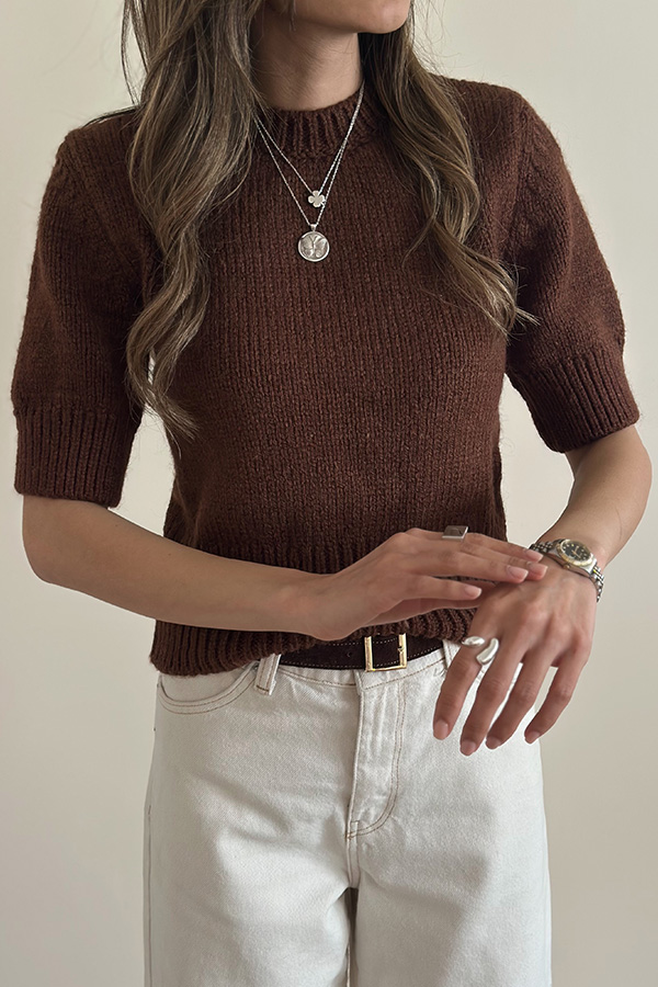 بافت استین کوتاه قهوه ای dilvin