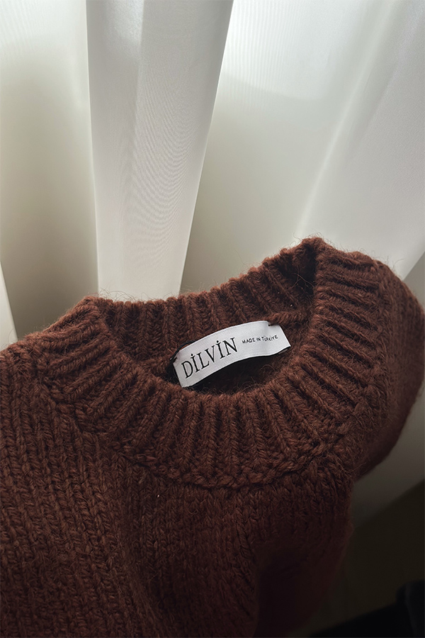 بافت استین کوتاه قهوه ای dilvin