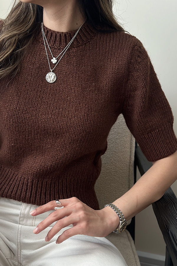 بافت استین کوتاه قهوه ای dilvin