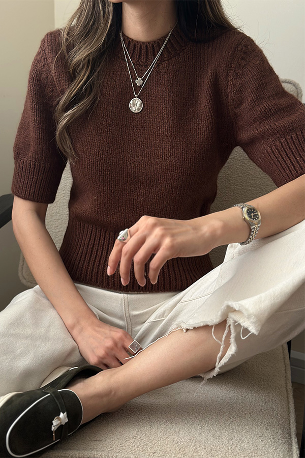 بافت استین کوتاه قهوه ای dilvin