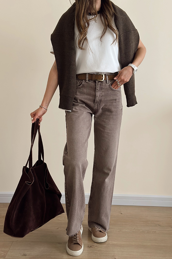 شلوار جین ترک زنانه طوسی قهوه ای