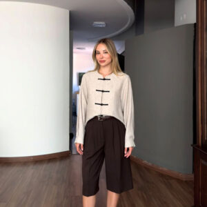 شلوارک کرپ کنزو ترک قهوه ای